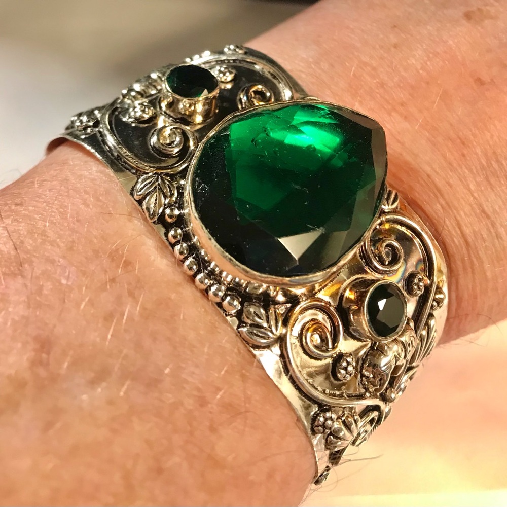 Chrome Diopside Stamped 925 Sterling Silver Cuff Bracelet